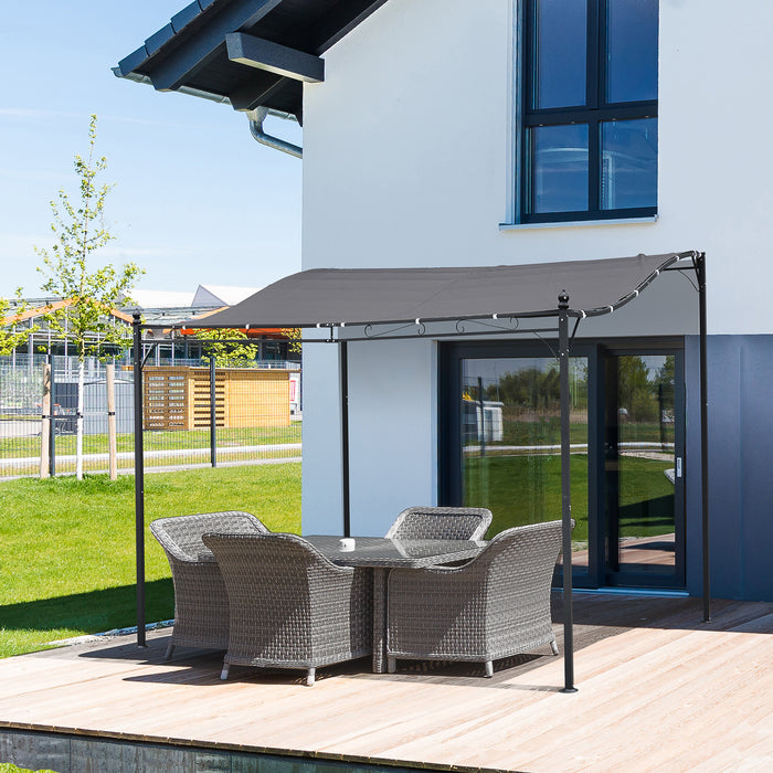 Freestanding Garden Gazebo - 3x3m Metal Wall Awning Canopy in Grey - Outdoor Shelter for Patio and Entertaining