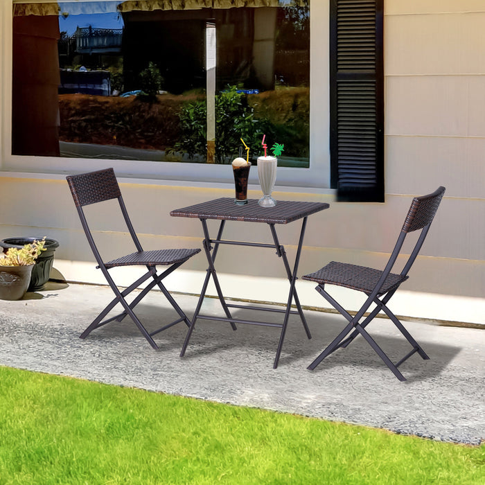 PE Rattan 2 Seater Bistro Set - Outdoor Folding Patio Furniture with Square Table and Chairs, Brown - Ideal for Garden, Balcony & Small Spaces