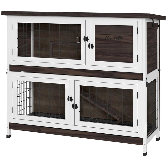 Outdoor Double-Deck Rabbit Hutch - Sliding Trays, Asphalt Roof, Tool-Free Setup - Ideal for 1-2 Rabbits or Guinea Pigs