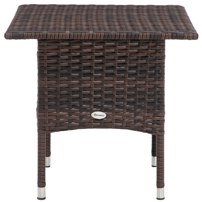 Rattan Outdoor Side Table – Durable Woven Coffee Table with Weather-Resistant Plastic Top – Perfect for Patio, Garden, and Balcony Use in Mixed Brown