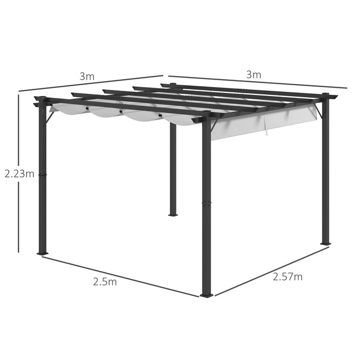 Aluminium Pergola Canopy Gazebo - 3x3m Outdoor Garden Sun Shade and Shelter, Light Grey - Ideal for Marquee Parties and BBQs