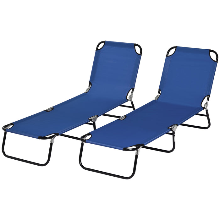 Outdoor Reclining Loungers Set of 2 - Steel Frame Sunbeds with Breathable Mesh & Adjustable Back - Ideal for Patio, Beach Relaxation