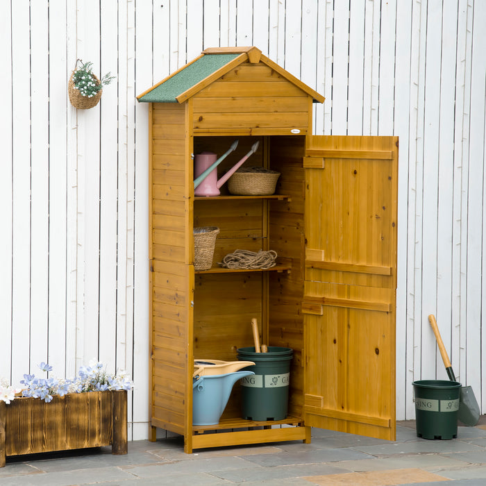 Garden Storage Organizer Cabinet - Wooden Utility Shed with 3 Shelves and Double Doors, Weather-Resistant - Ideal for Tools and Gardening Equipment, 191.5 x 79 x 49 cm