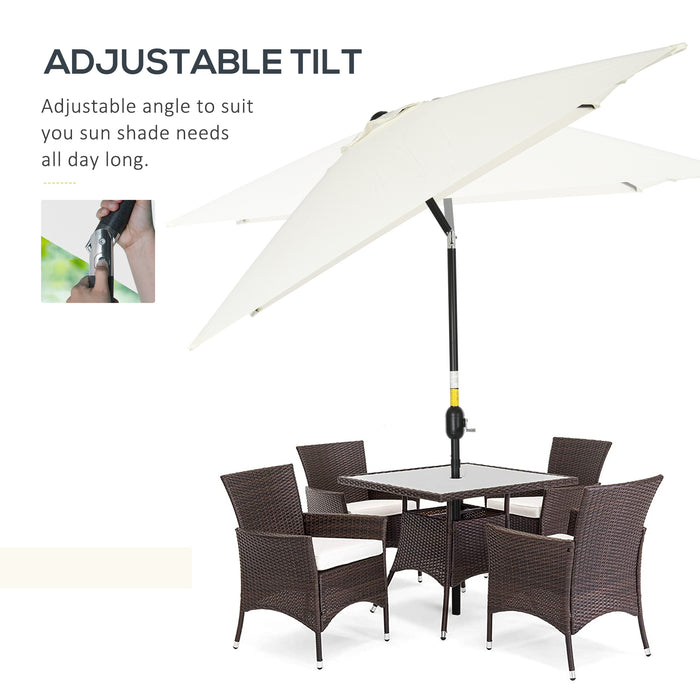 Aluminum Tilt Crank Garden Parasol - 3x2m Rectangular Sun Shade Umbrella with Steel Canopy, Cream White - Outdoor Patio Accessory for Sun Protection