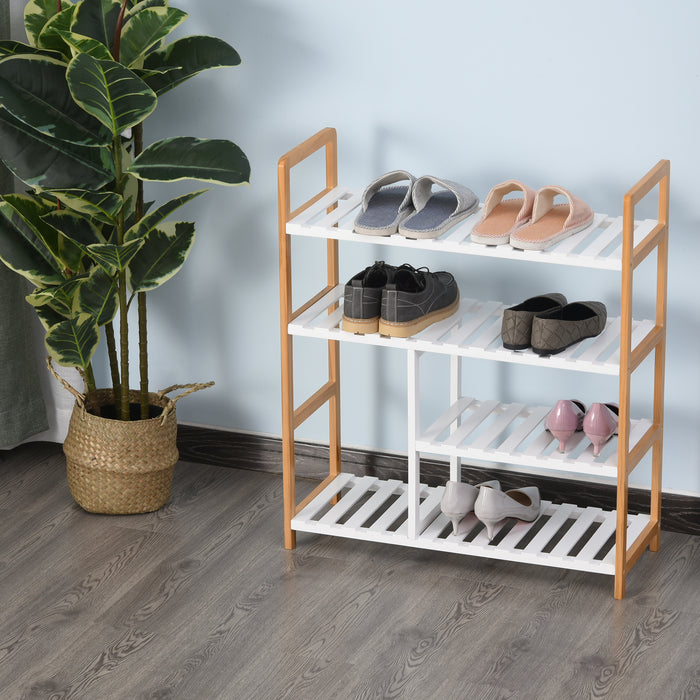 4-Tier Shoe Organizer Stand - Wooden Frame Storage Rack, 78x68x26cm Shelf for Footwear - Space-Saving Hallway Entryway Furniture