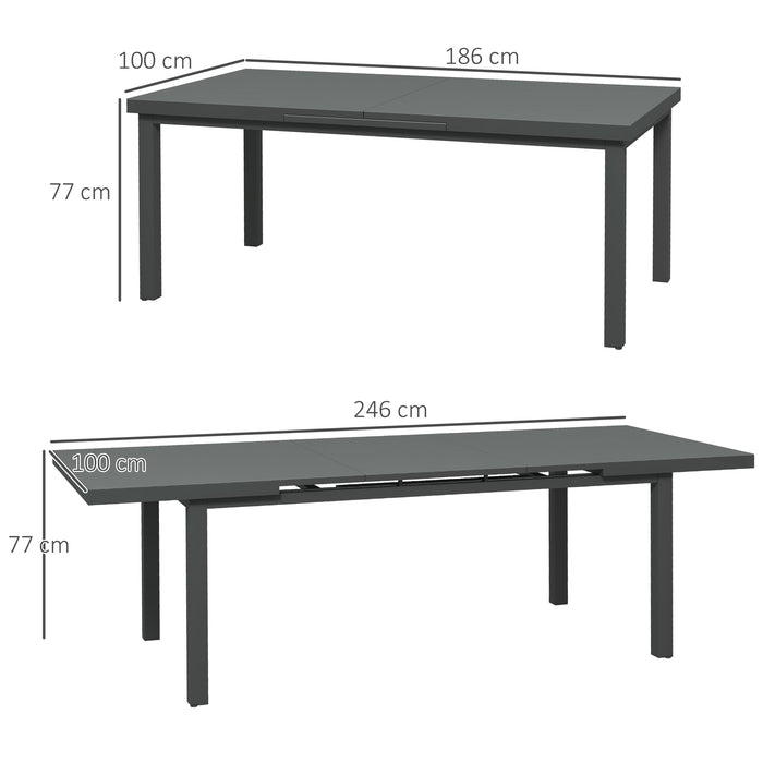 Extensible Aluminum Patio Table - 6-8 Seater Rectangular Outdoor Dining Furniture for Lawn & Balcony - Ideal for Family Gatherings in Charcoal Grey