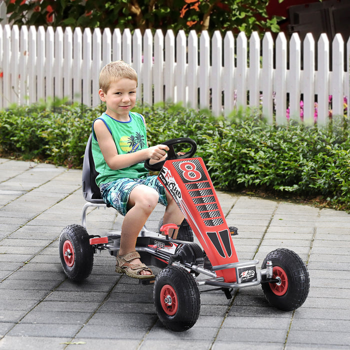 Adjustable Racing Style Pedal Go-Kart - Handbrake & Clutch Equipped Ride-On Car in Red - Fun Outdoor Activity for Kids and Teens