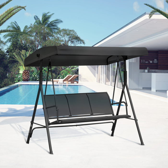 Garden Patio Swing Seat - 3-Person Outdoor Chair with Adjustable Canopy, Black - Perfect Relaxation Spot for Backyard Comfort