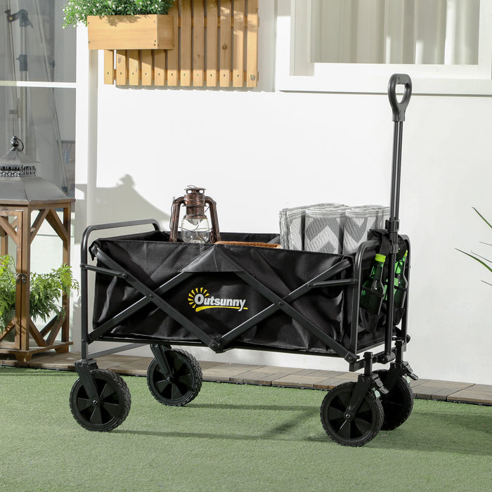 Heavy-Duty Folding Cargo Wagon Trolley with Telescopic Handle - Black - Ideal for Transporting Gear, Groceries, and Tools