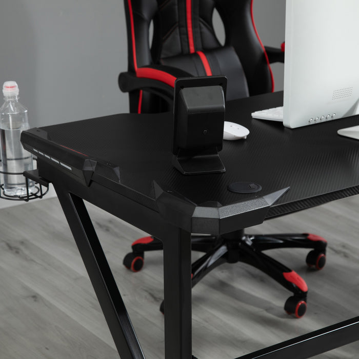 Gaming Desk with Built-in Cup Holder and Headphone Hook - Adjustable Feet, Spacious 120x66x75cm Workspace - Ideal for Gamers and Home Office Setup