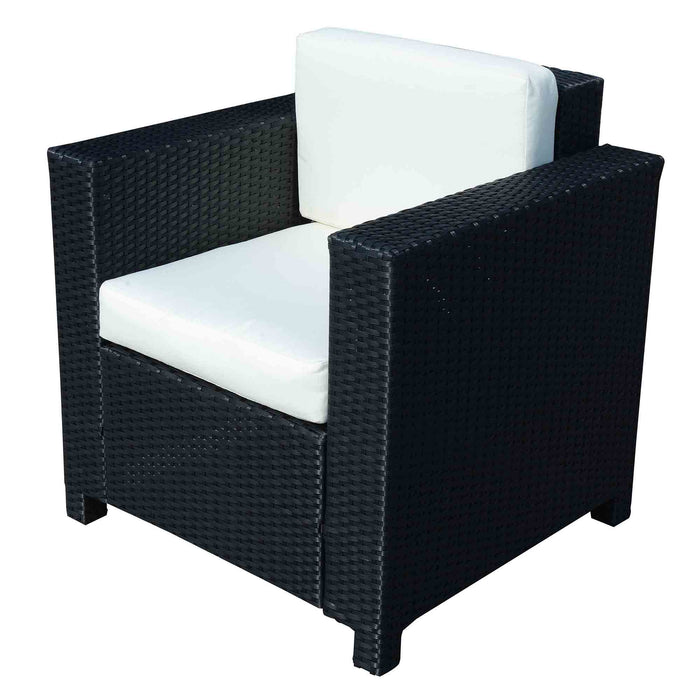 Rattan Single Sofa Armchair - Weatherproof Wicker Weave with Fire-Resistant Cushion, Black - Ideal for Patio & Garden Seating