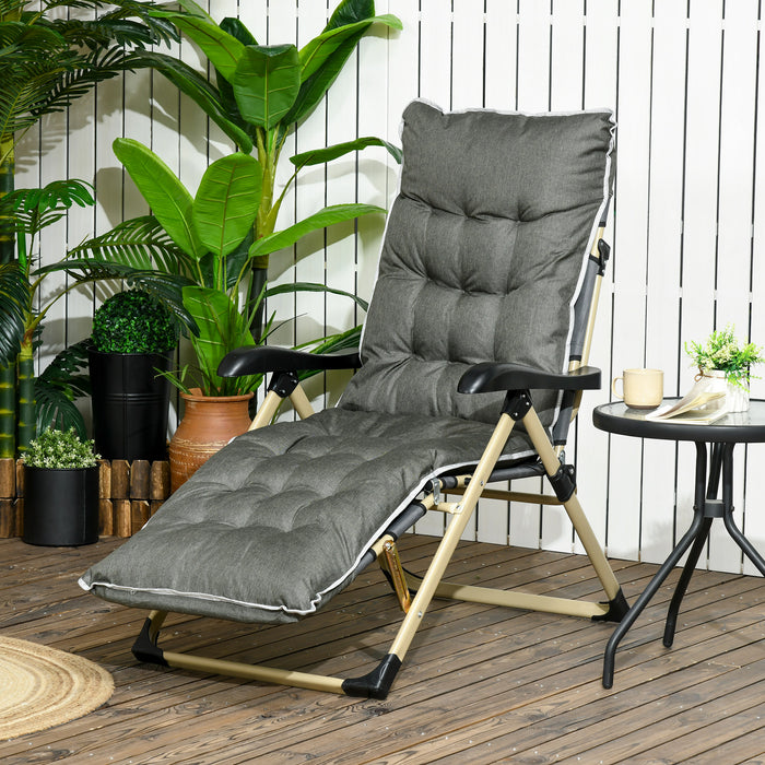 Adjustable Outdoor Sun Lounger - Folding Garden Chair with Cushion & Pillow, Reclining Backrest and Footrest - Perfect for Patio or Deck Relaxation