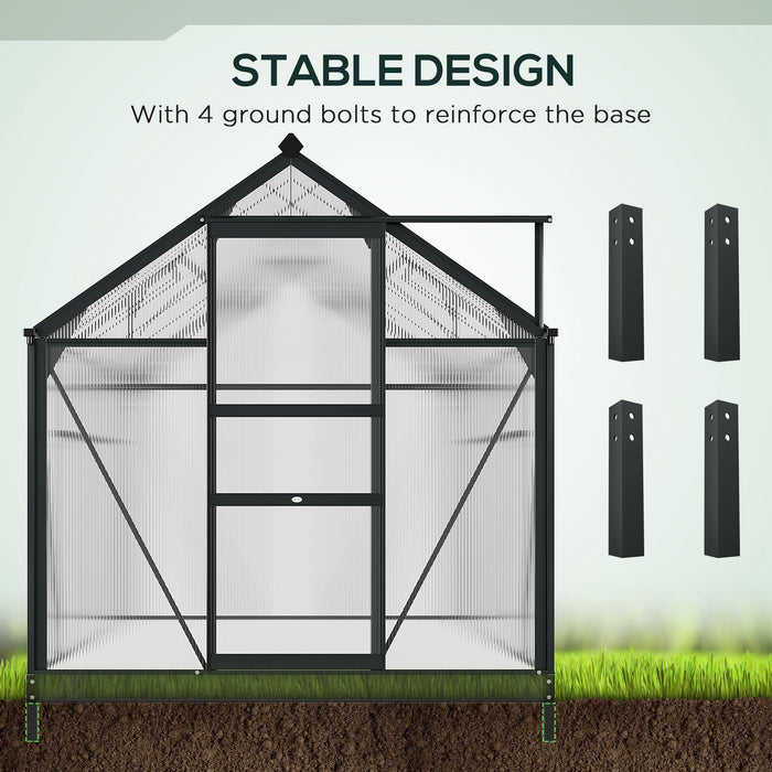 Clear Polycarbonate Greenhouse with Galvanized Base - Large 6x10ft Walk-In Structure for Plant Growing, Aluminium Frame, Sliding Door - Ideal for Gardeners and Seasonal Plant Cultivation