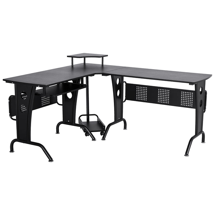 L-Shaped Gaming Desk with CPU Stand and Keyboard Tray - Sturdy Steel Frame & Melamine Coated Workstation - Ideal for Home Office Gamers and Space Efficiency