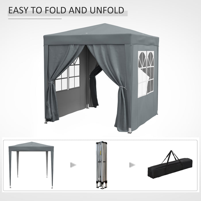 Garden Pop Up Gazebo Marquee - Outdoor Party Tent with Carrying Case, Removable Walls, and Windows, 2m x 2m, Grey - Ideal Shelter for Events and Gatherings