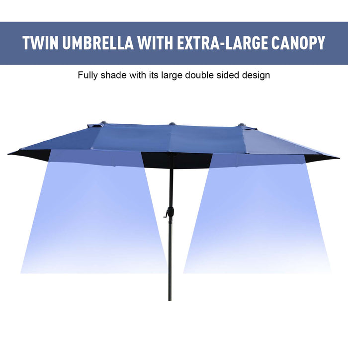 Double-Sided 4.6m Garden Parasol - Blue Outdoor Sun Umbrella with Patio Market Canopy Shade - Ideal for UV Protection and Family Gatherings (Base Not Included)