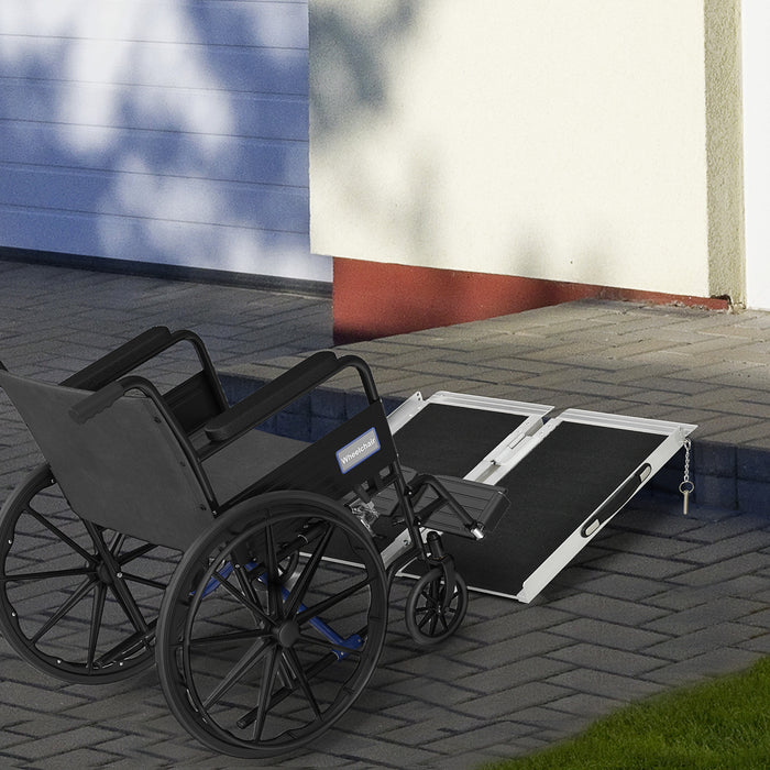 Portable Textured Aluminum Folding Wheelchair Ramp - 61x72 cm Threshold Access Aid for Home & Outdoor Use - Ideal for Doorways, Steps, Stairs & Mobility Enhancement