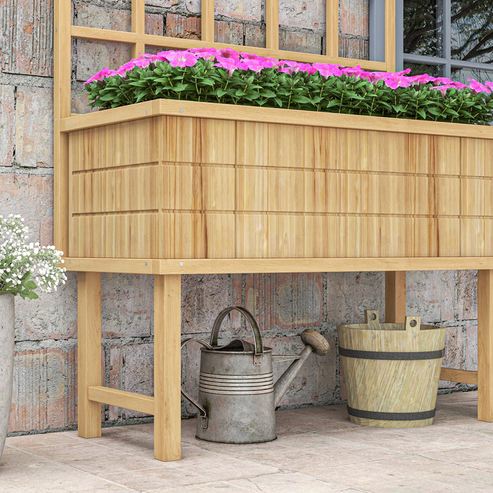 Elevated Wooden Garden Bed with Trellis - Planter for Climbing Plants, Built-In Drainage & Liner Included - Ideal for Outdoor Gardening and Vine Support