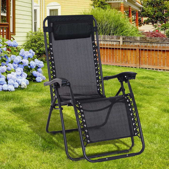 Zero Gravity Reclining Armchair with Metal Frame - Outdoor Foldable Sun Lounger with Head Pillow for Comfort - Ideal for Patio, Deck, Garden, and Camping Relaxation