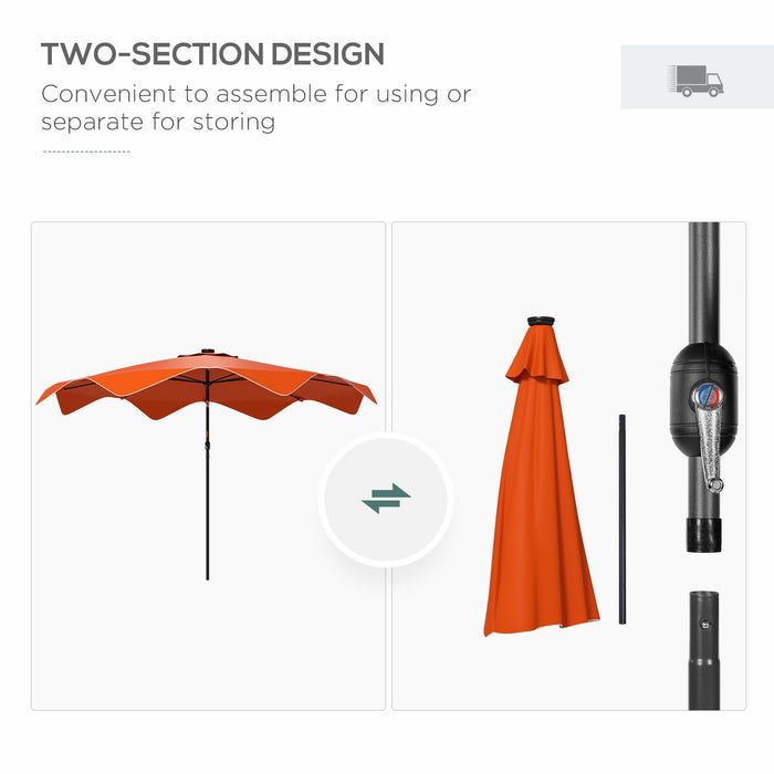 Solar LED Illuminated Patio Umbrella - Weather-Resistant 3m Outdoor Table Parasol with Tilt Function and Easy Crank Opening - Ideal for Nighttime Ambiance & Sun Protection in Vibrant Orange