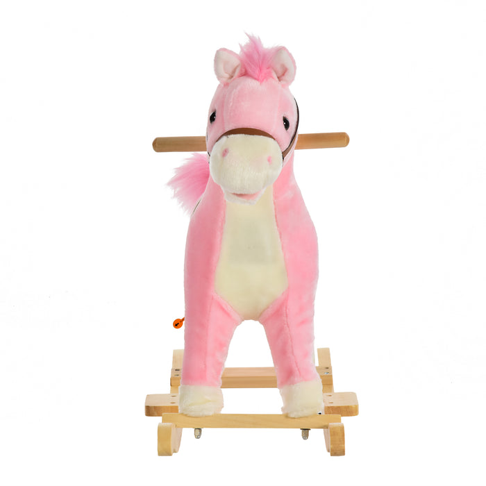 Plush Pink Rocking Horse with Sounds - Kids Ride-On Toy, Sturdy Rocker Design - Ideal for Toddlers and Young Children