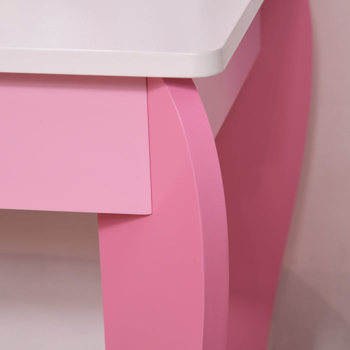 Kids Unicorn Dressing Table with Stool and Acrylic Mirror - Pink and White Dresser for Girls, Pretend Play Furniture - Ideal for Ages 3-6, Encourages Imaginative Play