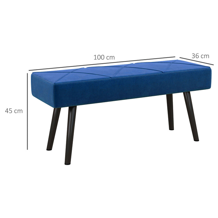 Bedroom Bench with X-Shape Base - Blue Upholstered Seat with Durable Steel Legs - Elegant Seating Solution for End of Bed or Hallway