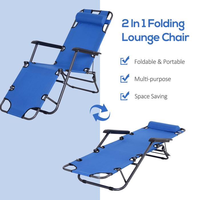 Sun Lounger Folding Recliner - 2-in-1 Adjustable Back Chair with Pillow for Garden and Outdoor Camping - Perfect for Relaxation and Sunbathing