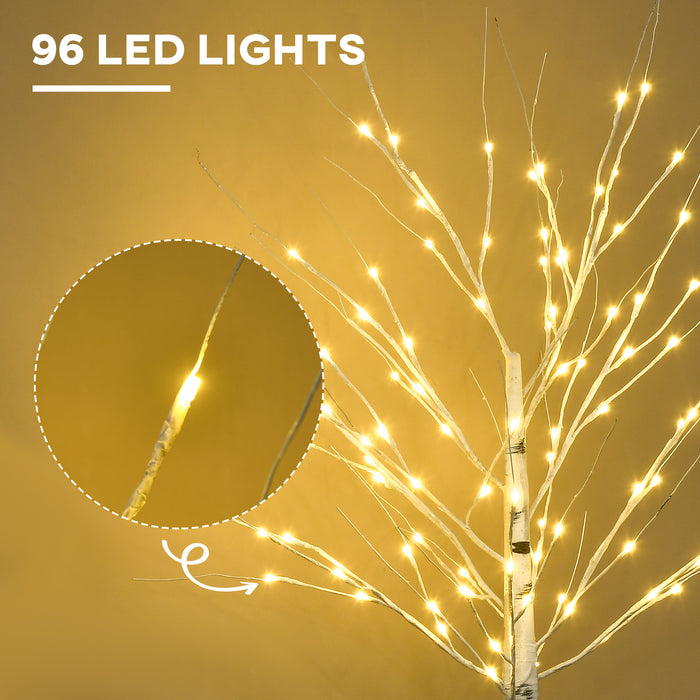 5ft Artificial White Birch Tree Light - 96 Warm White LED Illumination - Ideal for Indoor Ambiance & Covered Outdoor Settings