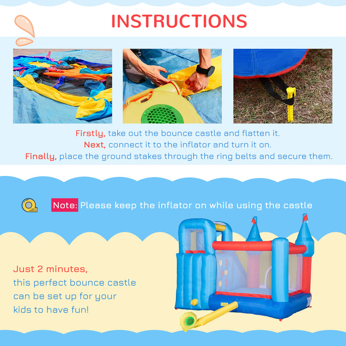 5 in 1 Kids Bounce Castle - Large Inflatable Playhouse with Trampoline, Slide, Water Pool, Climbing Wall - Includes 450W Inflator & Carry Bag for Children Ages 3-8