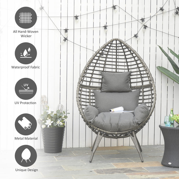 Rattan Egg Chair in Grey - Wicker Weave Teardrop Design with Cushion - Stylish Indoor/Outdoor Seating Comfort