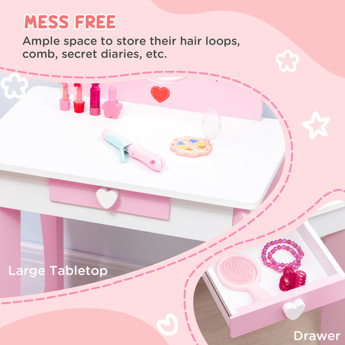 Princess-Themed 4-Piece Bedroom Set - Includes Bed, Toy Box Bench, Dressing Table & Stool - Perfect for Ages 3-6, Adorable Pink Design