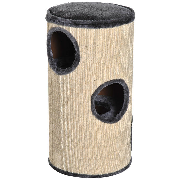 Plush Cat Tree Tower - Ф38x70H cm Two-Toned Beige/Grey Design - Perfect Climbing & Lounging Solution for Cats