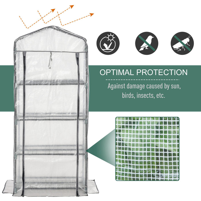 4-Tier Mini Greenhouse with Metal Frame - Portable Plant Growth Shelter with PE Cover, 160cm Height - Ideal for Small Gardens and Patios