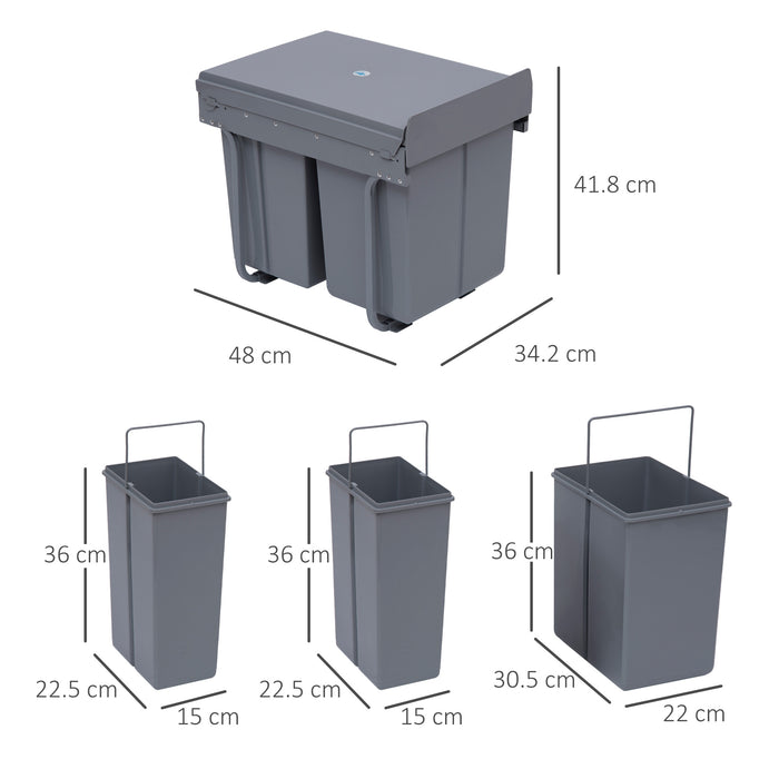 Kitchen Pull-Out Recycle Bin - 40L Capacity with Soft Close Mechanism, Grey - Efficient Trash Sorting Solution for Home Recycling