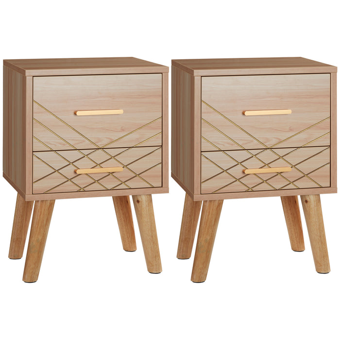 Scandinavian Bedside Cabinet with Drawers - Sturdy Bed Side Table with Wooden Legs, Natural Finish - Ideal for Bedroom Storage and Decor