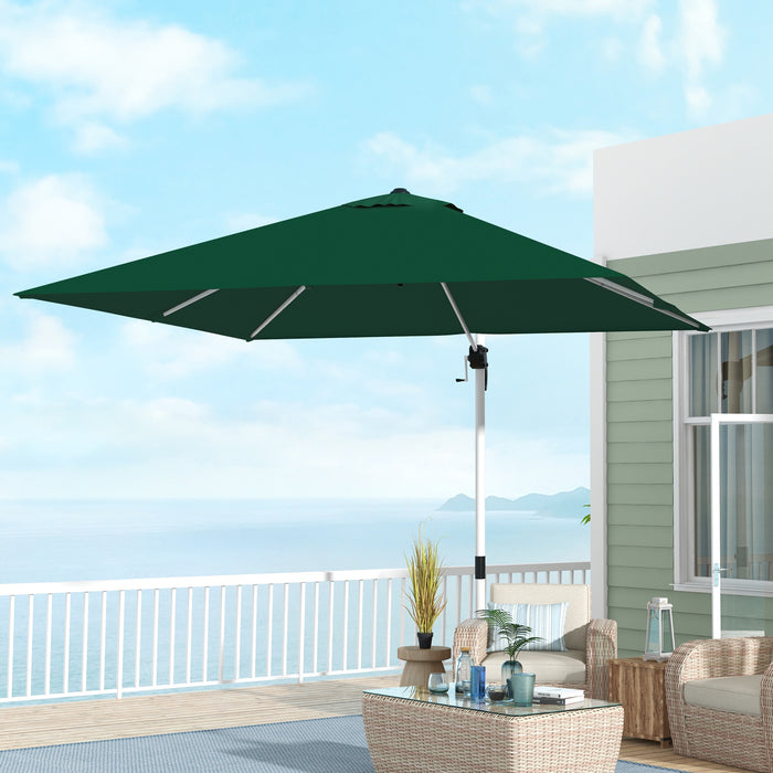 Cantilever Parasol 3x3m with Cross Base - Green Square Umbrella with Crank Handle, Tilt, and 360° Rotation - Durable Aluminium Frame for Outdoor Shade and Comfort