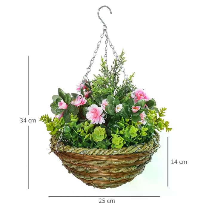 Artificial Lisianthus Flower Arrangement - Set of 2 Hanging Planters with Baskets for Décor - Enhances Indoor & Outdoor Spaces