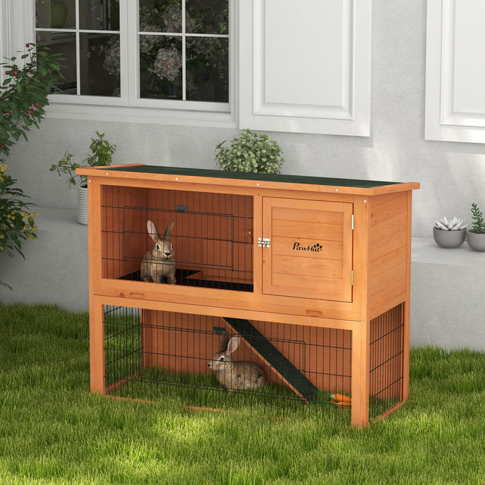 Antiseptic Wooden Rabbit Hutch with Spacious 2-Tier Design - Safe Outdoor Shelter and Run for Small Animals, 92cm - Ideal Home for Pet Rabbits and Small Pets, Vibrant Orange