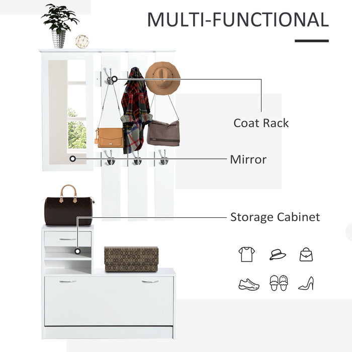 Entryway Organizer Combo in Classic White - Coat Rack with Storage Bench and Shoe Cubby - Ideal for Tidy Hallways and Foyers