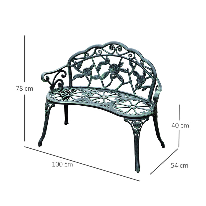 Antique Rose Style Cast Aluminium Bench - Sturdy Outdoor Garden and Patio Seating - Ideal for Parks, Porches, and Home Gardens