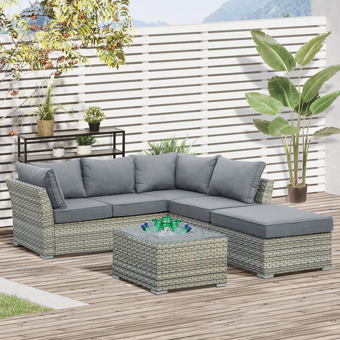 5-Seater PE Rattan Sofa Set - Outdoor Wicker Sectional Conversation Patio Corner Sofa with Aluminum Frame and Padded Cushions - Ideal for Garden and Deck Comfort