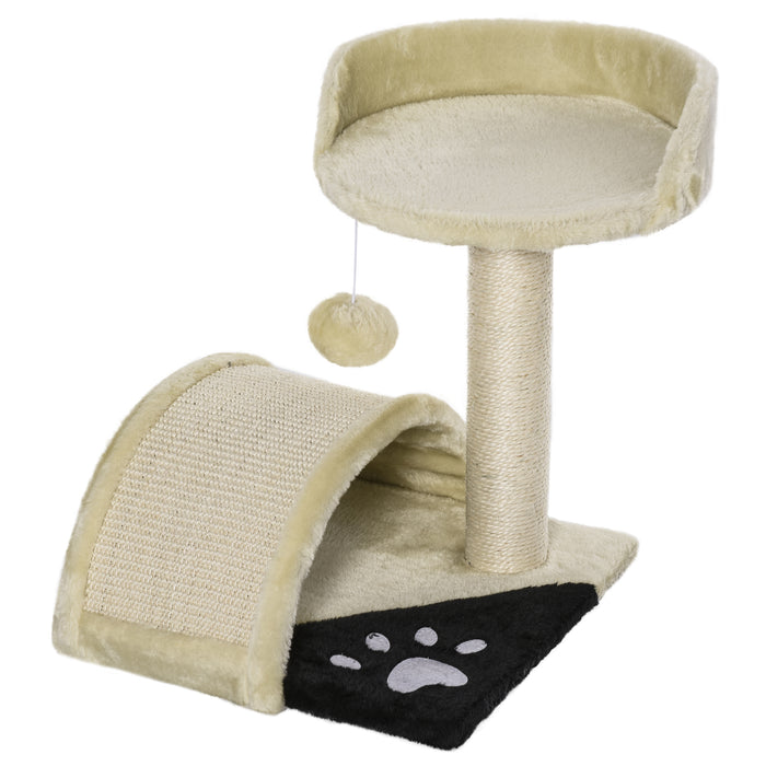 Cat Tree and Scratching Post - Kitten Activity Centre with Climber & Hanging Ball in Beige - Ideal for Playful Cats and Scratch Training