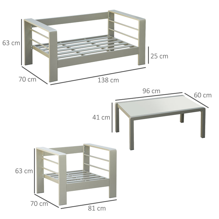 Aluminum Outdoor Garden Furniture 4-Piece Set - Cushioned Loveseat & Glass Top Table in Champagne Gold - Elegant Patio and Backyard Comfort Ensemble