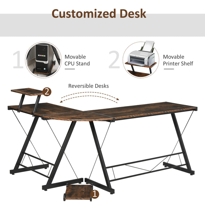 L-Shaped Office Desk with Round Corner - Spacious Gaming Table Workstation & CPU Stand - Ideal for Home Office with Storage Shelf Needs