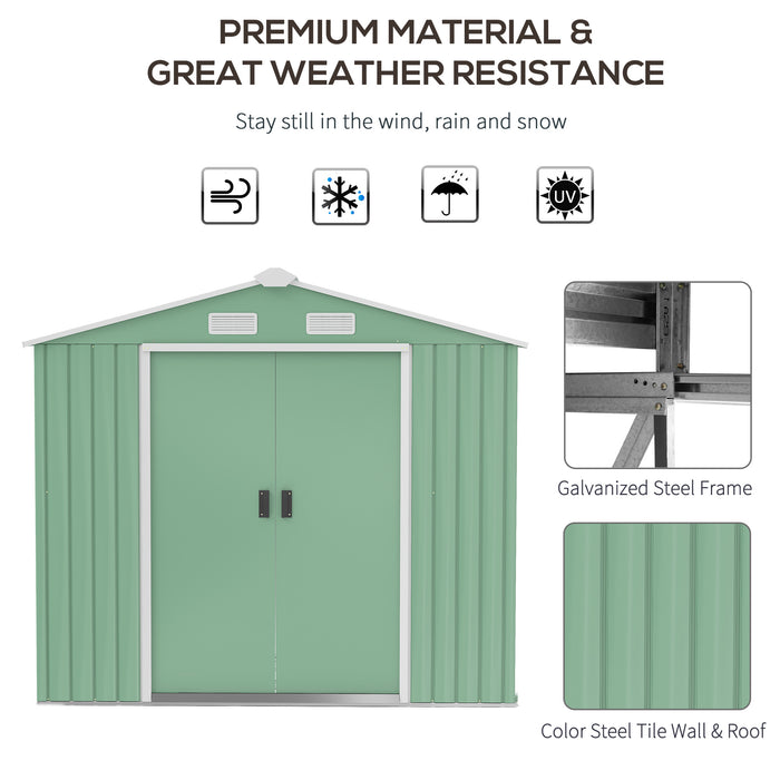 Large Metal Storage Shed 7ft x 4ft with Lockable Doors - Patio Garden Tool Organizer with Roof, Foundation, Outdoor Storage Box - Ideal for Equipment, Furniture, Light Green