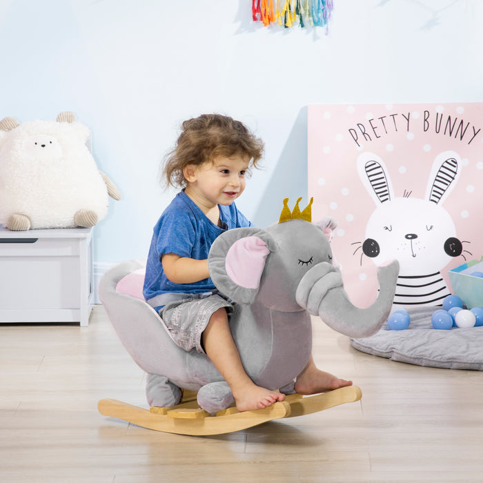 Elephant-Shaped Baby Rocker - Sturdy Wooden Base, Comfortable Seat with Safety Belt, Grey - Fun Rocking Toy for Toddlers 1.5-3 Years Old