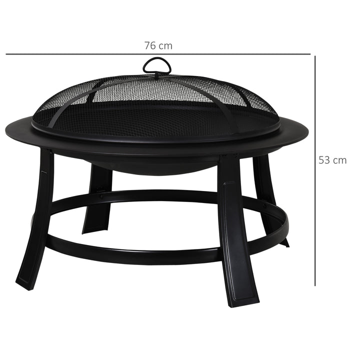 Outdoor Large Metal Firepit Bowl - Heavy-Duty Round Fire Pit with Lid, Log Grate, Poker - Ideal for Backyard, Camping, BBQ, Bonfire Gatherings