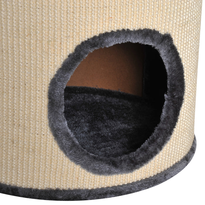 Plush Cat Tree Tower - Ф38x70H cm Two-Toned Beige/Grey Design - Perfect Climbing & Lounging Solution for Cats