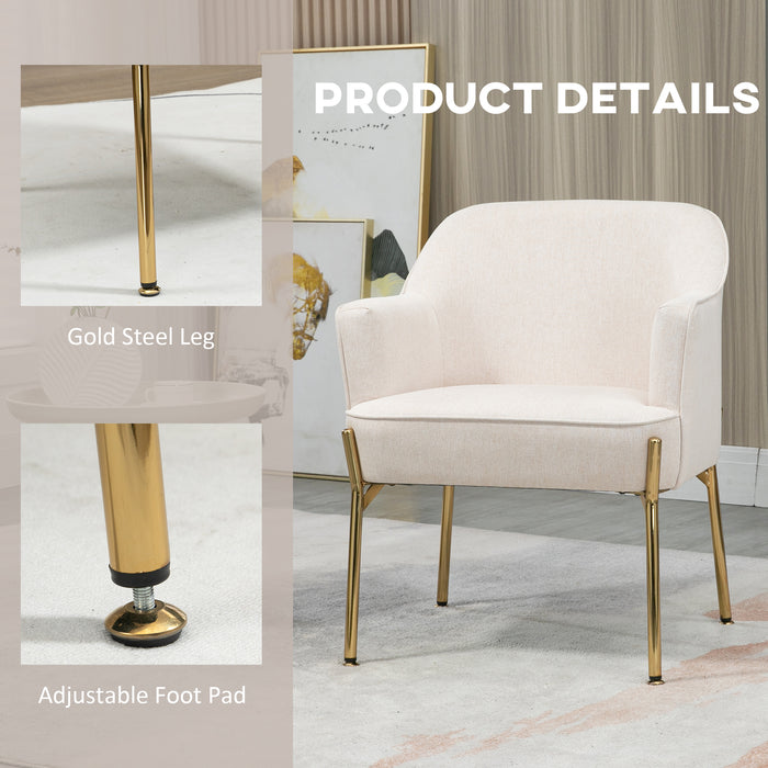 Elegant White Accent Chair Set of 2 - Luxurious Upholstered Armchair with Golden Metal Legs for Living Space - Ideal for Bedroom, Living Room, and Café Seating